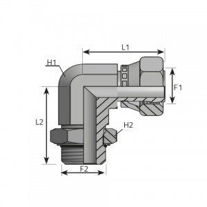 90° Adapter female ORFS – male UNF with O-ring. (LFGO..MOU)