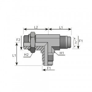 Adustable Run Tee male JIC – metric male/O-ring and retaining seal. (TMJ.MOMR.B)