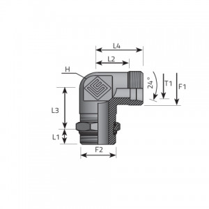 Angular fitting with bulkhead nut and with O-ring seal. (LME..LSMOMR..)