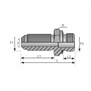 Long connector male JIC – male BSPP form E. (AMJ..MG..L)