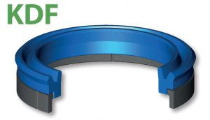 Piston seal with asymmetric lips and wear ring (KDF)