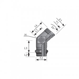 Vitillo Din Fittings Rotary 45° fitting with bulkhead nut. (QME..LSMOG..)