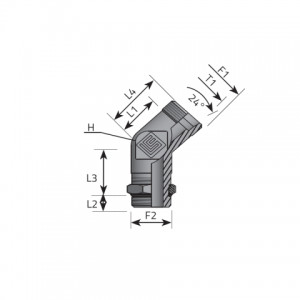 Vitillo Din Fittings Rotary 45° fitting with bulkhead nut. (QME..LSMOU..)